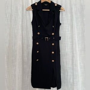 Vintage Black Nautical Military Sleeveless Mini Dress Size S